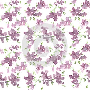 Watercolor pattern illustration of elegant liliac branches.