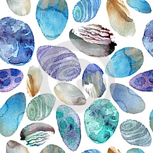 Watercolor pattern with the image of stones under the water on a white background
