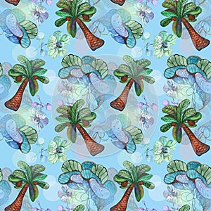 Watercolor pattern with palm