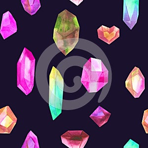 Watercolor pattern with realistic diamond photo