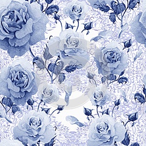 Watercolor pattern with roses and lace patterns.
