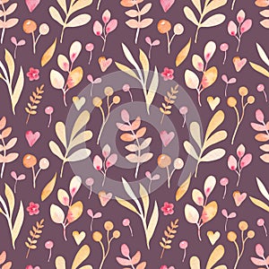 watercolor pattern seamless with pastel color floral elements, flowers