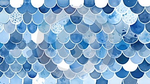 Watercolor pattern of snake reptile scales. Blue and white repeat texture background