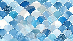 Watercolor pattern of snake reptile scales. Blue and white repeat texture background