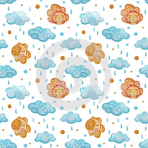 Watercolor pattern with the starry sky on white background.