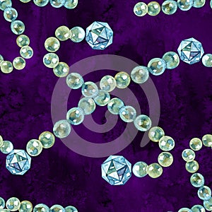 Watercolor pearl beads pattern. diamond luxury jewelry. riches seamless background