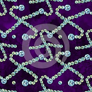 Watercolor pearl beads pattern. diamond luxury jewelry. riches seamless background