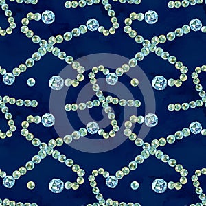 Watercolor pearl beads pattern. diamond luxury jewelry. riches seamless background