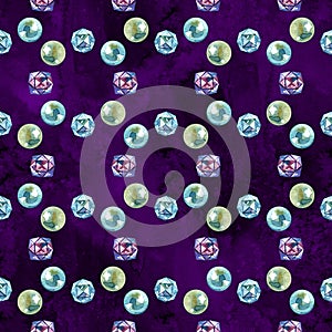 Watercolor pearl beads pattern. diamond luxury jewelry. riches seamless background