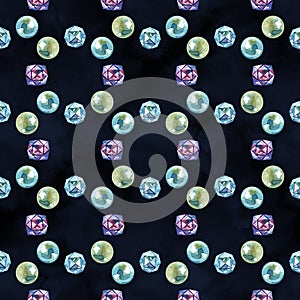 Watercolor pearl beads pattern. diamond luxury jewelry. riches seamless background