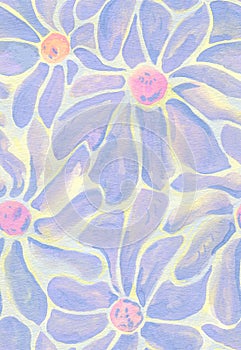 Watercolor periwinkle retro flowers seamless pattern