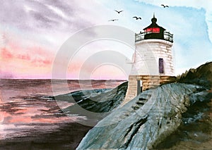 Watercolor picture of Castle Hill Lighthouse