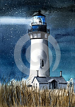 Watercolor picture of the Yaquina Head Lighthouse