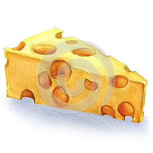 Watercolor piece of cheese isolated