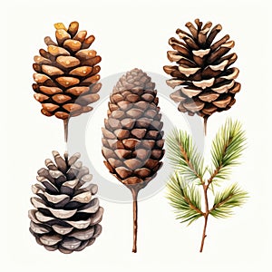 Watercolor pine cones set