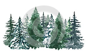 Acuarela pino árboles. formato publicitario destinado principalmente a su uso en sitios web mano pintado Bosque,. la nieve mundo maravilloso ilustraciones 