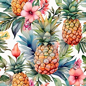 Watercolor pineapple pattern, Summer vibes fruit design