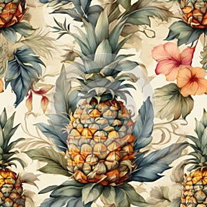 Watercolor pineapple pattern, Summer vibes fruit design