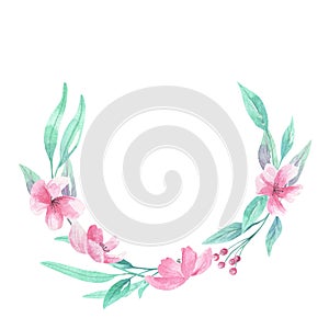 Watercolor Pink Aqua Green Wreath Frame Arch Flowers Border Blooms