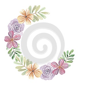 Watercolor Pink Bohemian Wreath Flowers Floral Garland Purple Boho