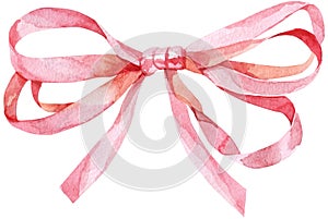Watercolor pink bow. Beautiful great design for any purposes