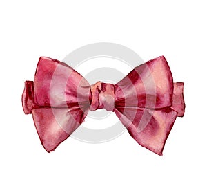 Watercolor pink bow. Hand painted gift bow isolated on white background. Party or greeting object