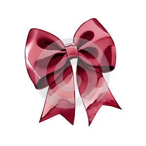 Watercolor pink bow. Hand painted gift bow isolated on white background. Party or greeting object, bow for your