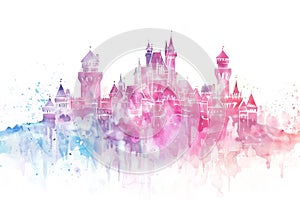 Watercolor Pink Castle Isolated
