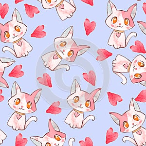 Watercolor pink cats