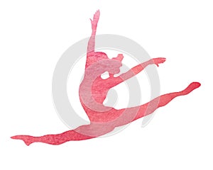 Watercolor Pink Dancer Dance Gymnast Gymnastics Split Leap illustration