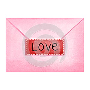 Watercolor pink envelope with love tag clipart, Hand drawn watercolor illustration, Love letter for valentines day