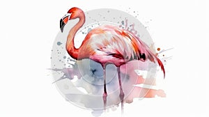 Watercolor pink flamingo isolated on white background. Generative AI