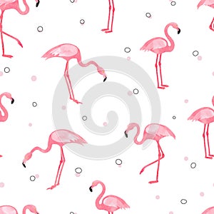 Watercolor pink Flamingo seamless pattern