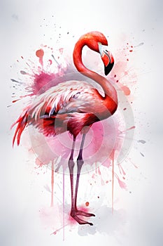 watercolor pink flamingo in splashes