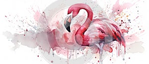 watercolor pink flamingo in splashes