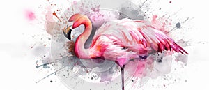 watercolor pink flamingo in splashes