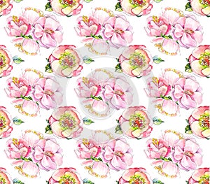 Watercolor pink flower pattern. Watercolor backgrond wath flower