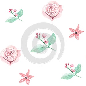 Watercolor Pink Flower Wedding Spring Summer Seamless Pattern