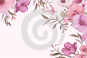 Watercolor pink flowers, background with copy space