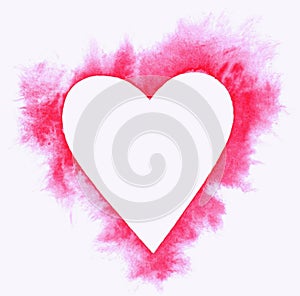 Watercolor pink heart shape art isolated on whaite background