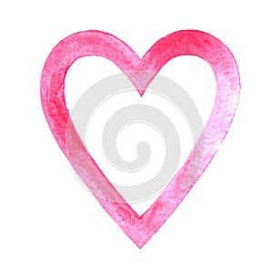 Watercolor pink heart shape art isolated on whaite background