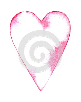 Watercolor pink heart shape art isolated on whaite background