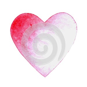 Watercolor pink heart shape art isolated on whaite background