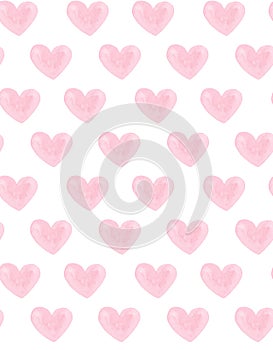 Watercolor pink hearts pattern. Valentines day. Love background