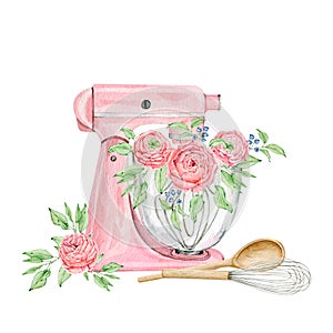 Watercolor pink mixer for creating diy bakery logo