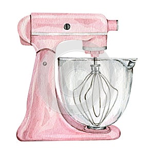 Watercolor pink mixer for creating diy bakery logo photo
