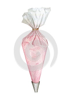 Watercolor pink pastry bag for bakery projects photo