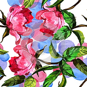 Watercolor pink peony flower. Floral botanical flower. Seamless background pattern.