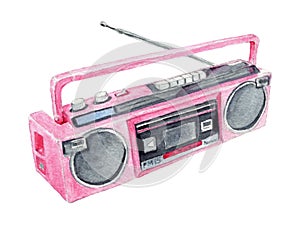 Watercolor Pink Retro Boombox