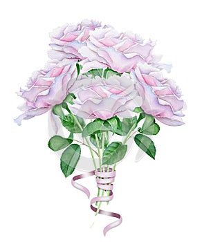 Watercolor pink roses bouquet